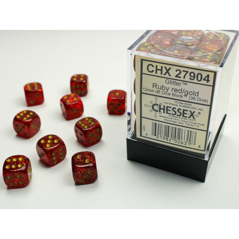 12mm D6 Brick: Glitter - Ruby/Gold (36)