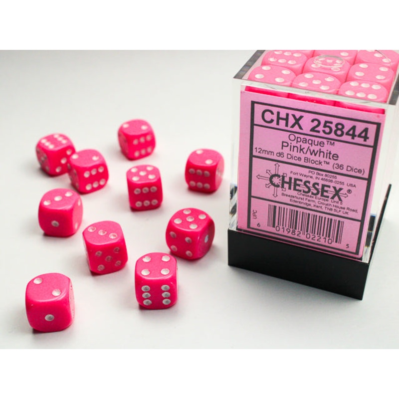 12mm D6 Brick: Opaque - Pink/White (36)