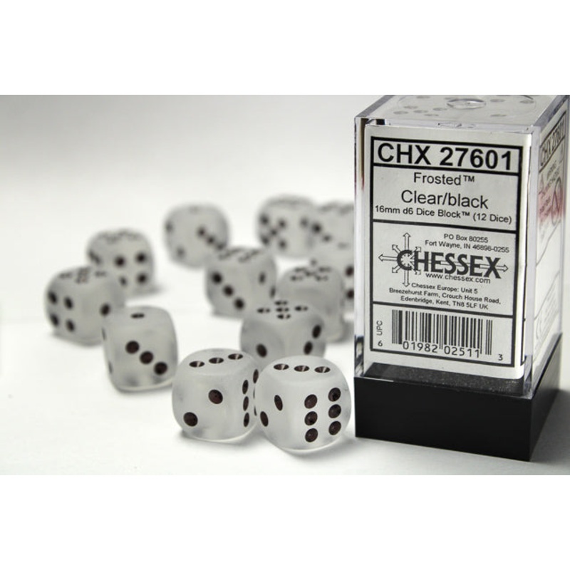 16mm D6 Brick: Frosted - Clear/Black (12)