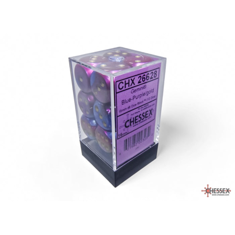 16mm D6 Brick: Gemini - Blue-Purple/Gold (12)