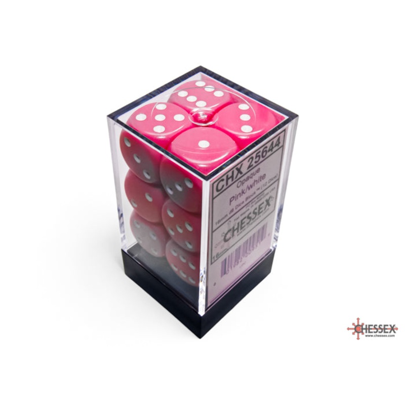 16mm D6 Brick: Opaque - Pink/White (12)