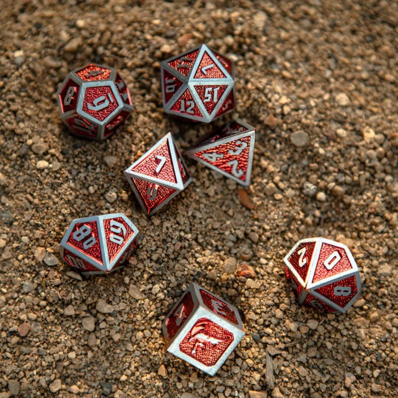 Draconis Metal Dice Set: Brushed Iron w/Red