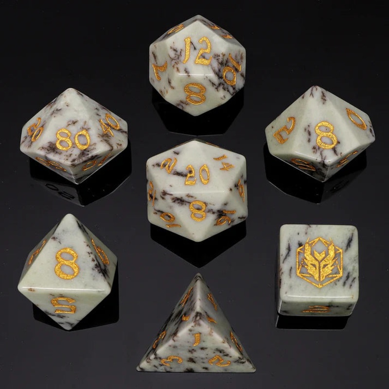 Dragon's Horde Gemstone Dice: White Petrified Wood