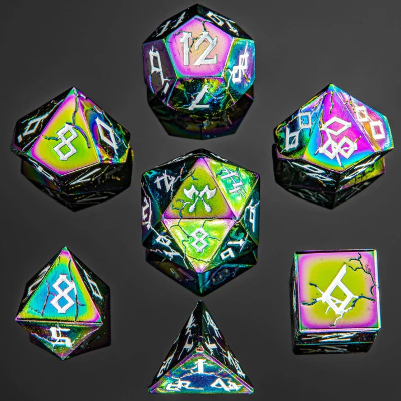 Metal Barbarian Dice Set: Rainbow w/White
