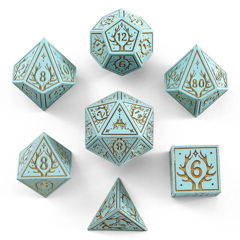 Metal Dice Set: Druid - Pale Cyan with Gold