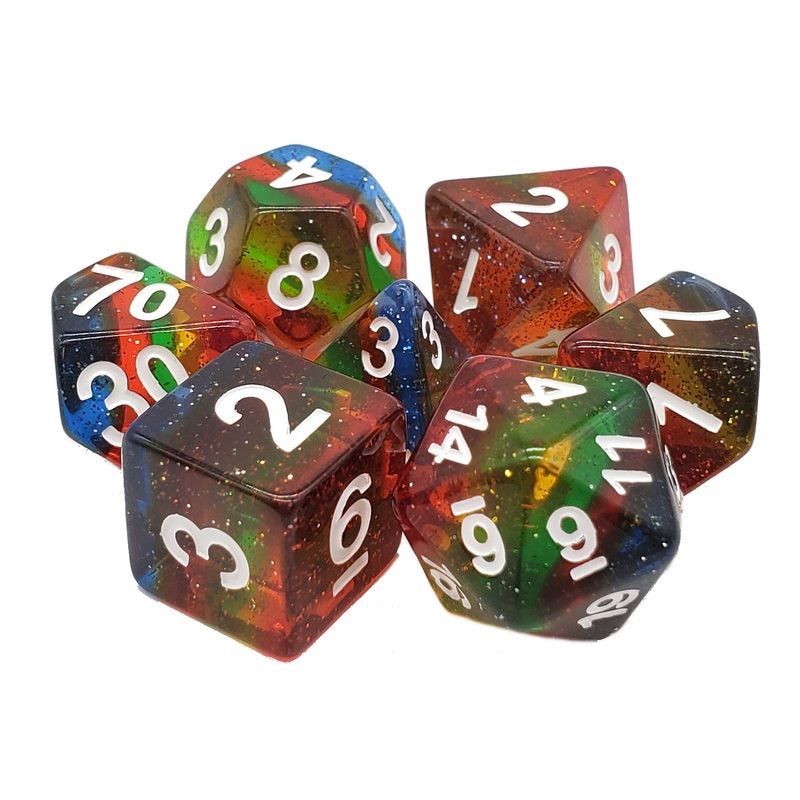 Old School: Gradients - Translucent Glitter Rainbow Dice Set