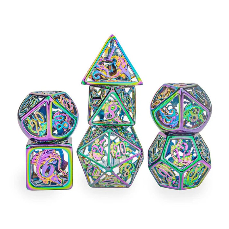 Rainbow Hollow Metal Dragon Dice Set