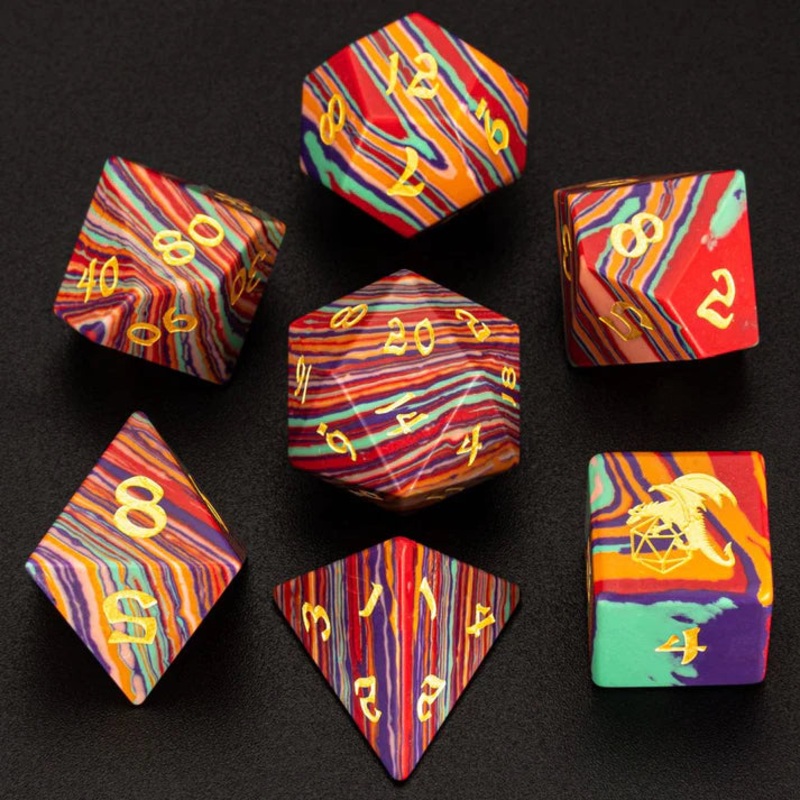 Synthetic Stone Dice Set - Rainbow Layered