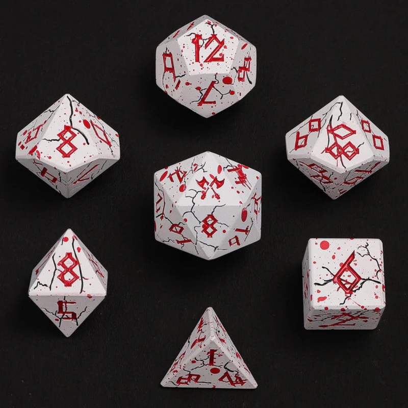 Barbarian Solid Metal Dice- Matte White w/ Blood Red