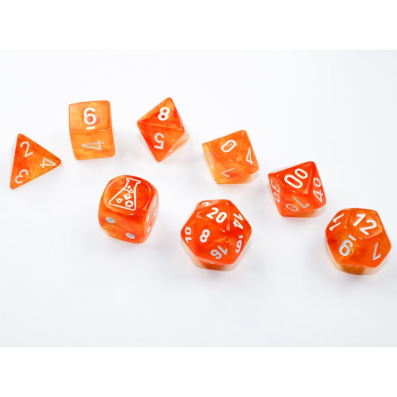 Chessex: 7-Die Set Borealis - Poly Blood Orange/White Luminary
