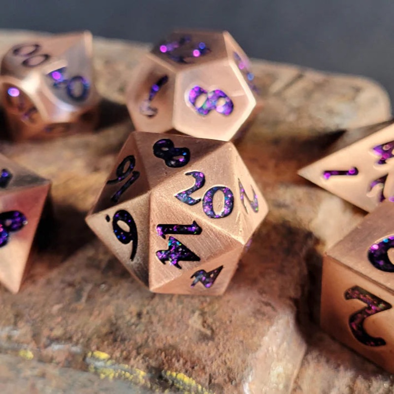 Forged Lore Antique Copper with Purple Micah Metal Dice Set