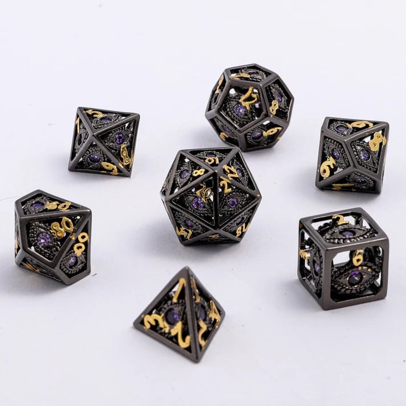 Mini Dragon's Eye Hollow Metal Dice Set- Purple Gems