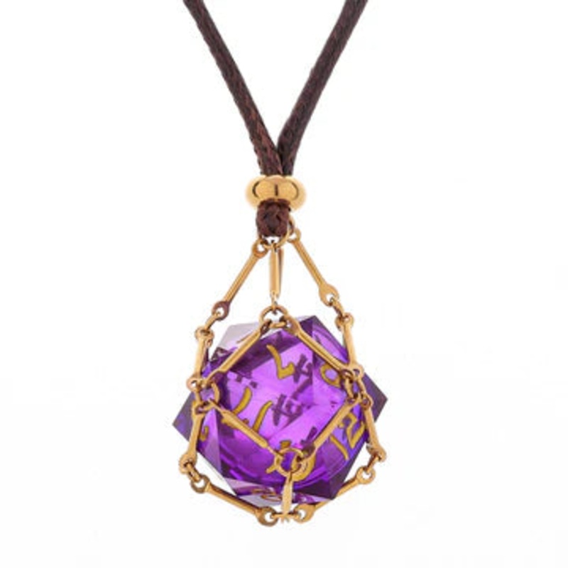 Mysticage Dice Chain Necklace with D20 - Black Leather Chain
