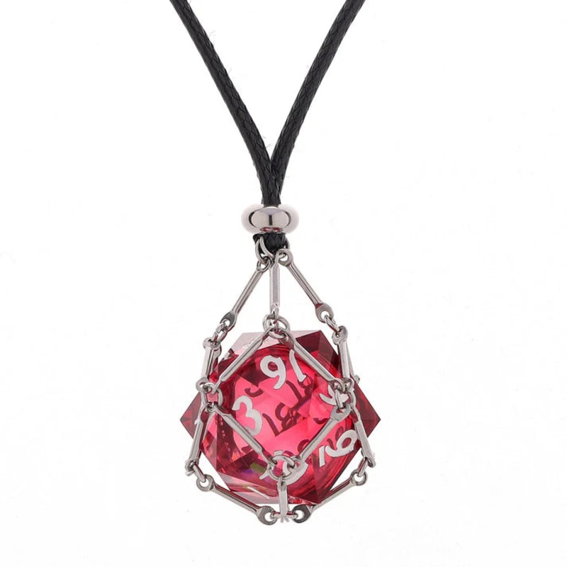 Mysticage Dice Chain Necklace with D20 - Brown Leather Chain