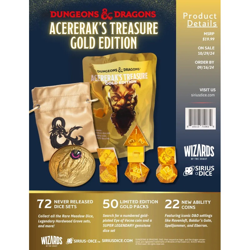 Acererak's Treasure: Mystery Dice Set Gold Edition