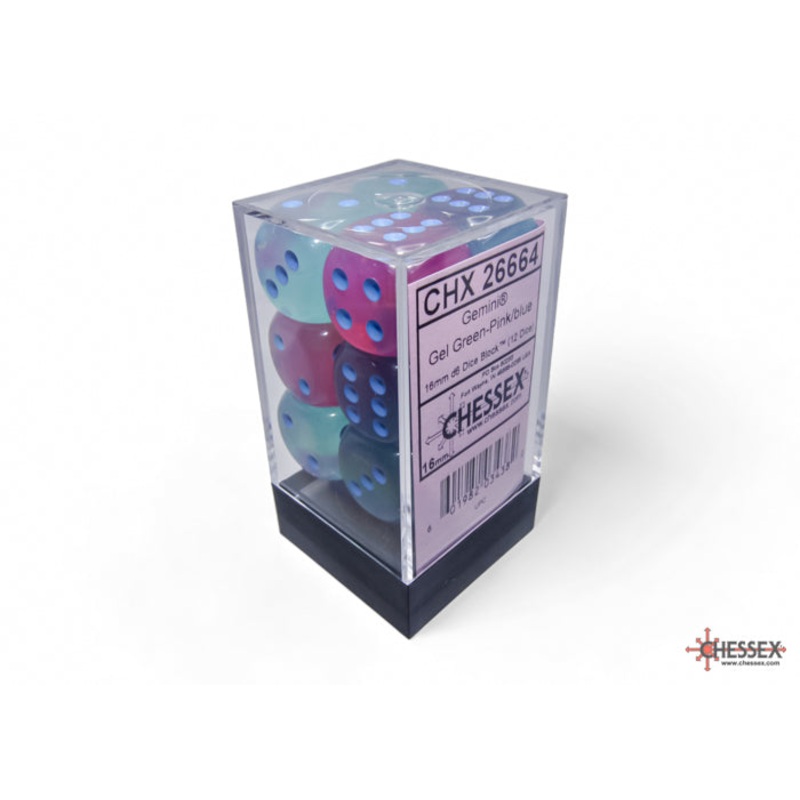 16mm D6 Brick: Gemini - Gel Green/Pink-Blue (12)
