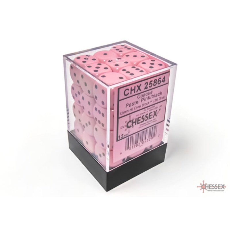 12mm D6 Brick: Opaque - Pastel Pink/Black (36)