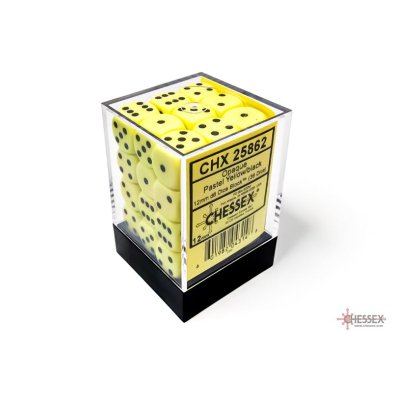 12mm D6 Brick: Opaque - Pastel Yellow/Black (36)