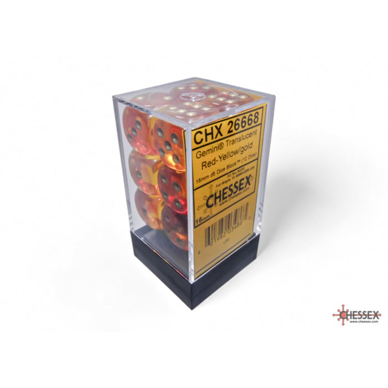 16mm D6 Brick: Gemini - Red-Yellow/Gold (12)