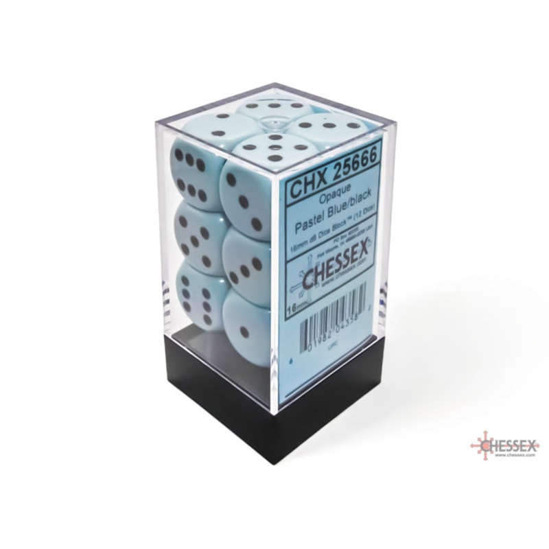 16mm D6 Brick: Opaque - Pastel Blue/Black (12)