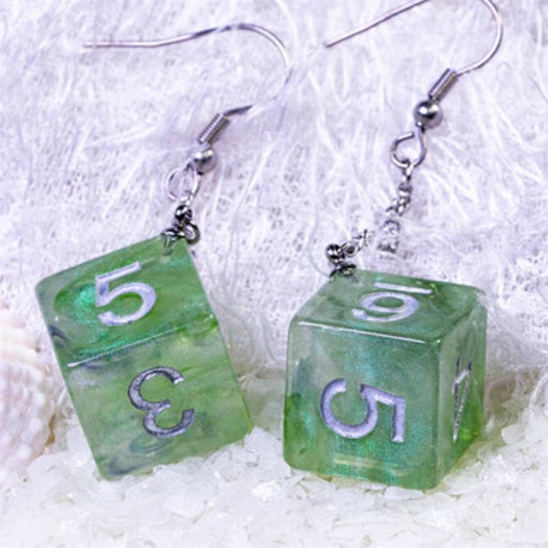 D6 Earring: Green & Purple