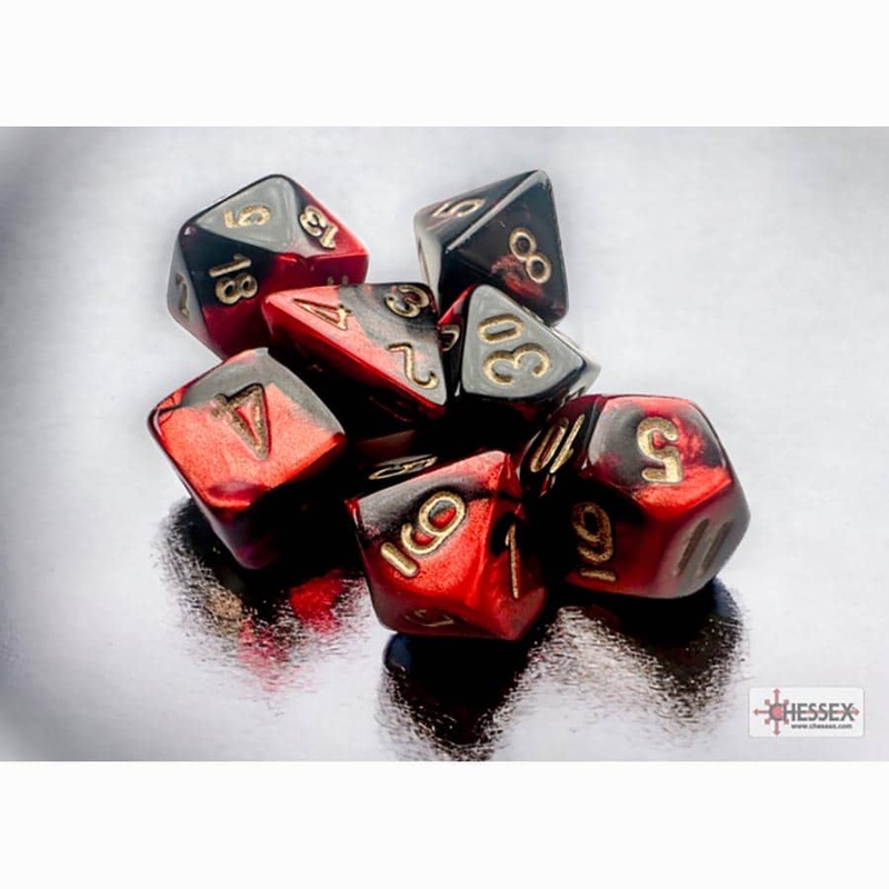 Mini RPG Dice Set: Gemini - Black-Red/Gold