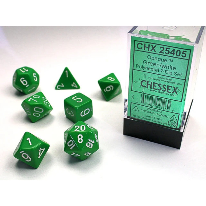 RPG Dice Set: Opaque Green/White