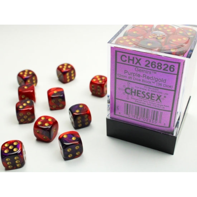 12mm D6 Brick: Gemini - Purple-Red/Gold (36)