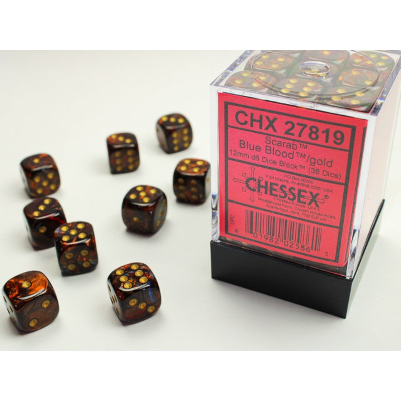 12mm D6 Brick: Scarab - Blue Blood/Gold (36)