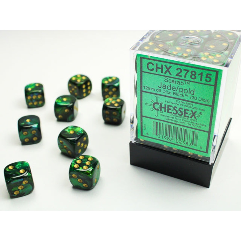 12mm D6 Brick: Scarab - Jade/Gold (36)