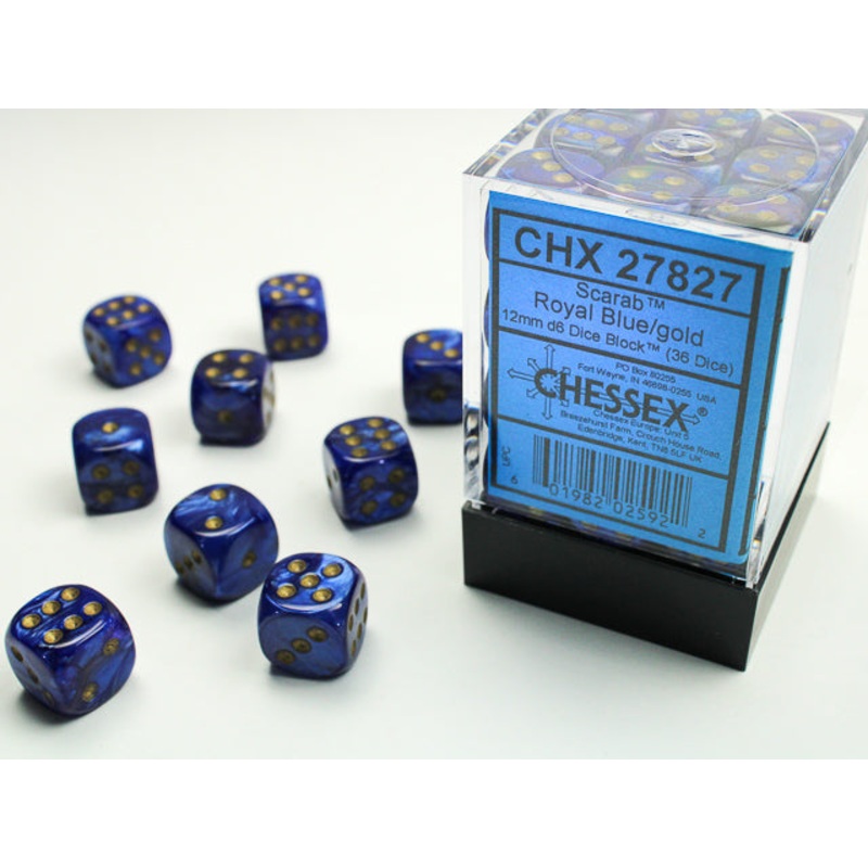 12mm D6 Brick: Scarab - Royal Blue/Gold (36)
