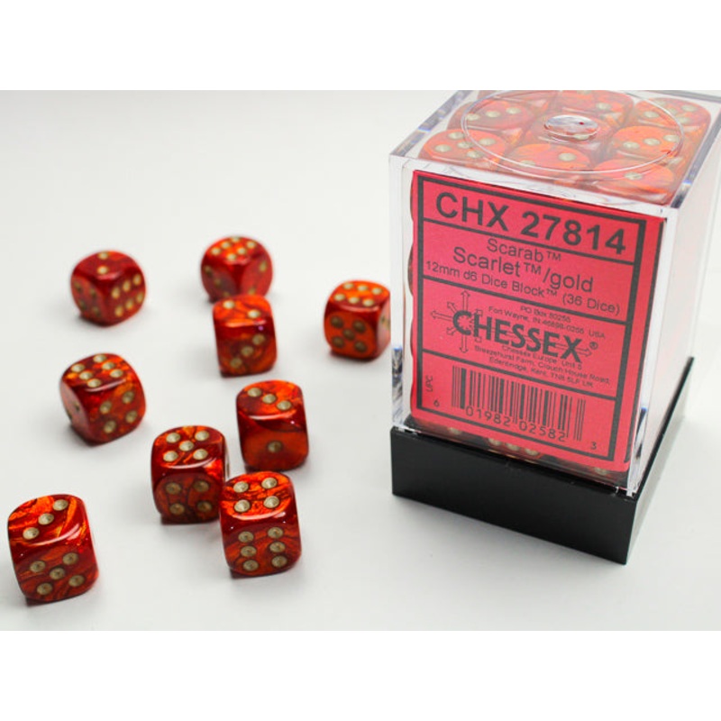 12mm D6 Brick: Scarab - Scarlet/Gold (36)