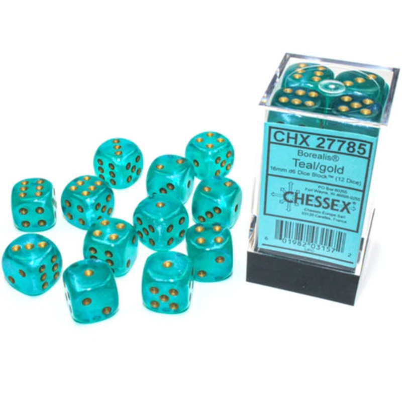 16mm D6 Brick: Translucent - Teal/Gold (12)