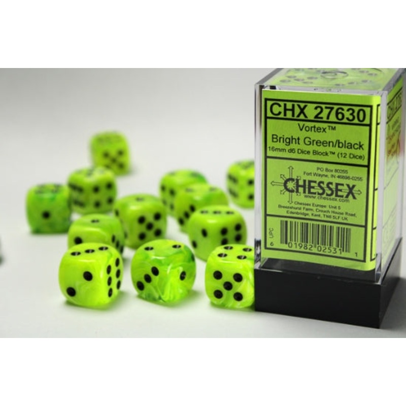 16mm D6 Brick: Vortex - Bright Green/Black (12)