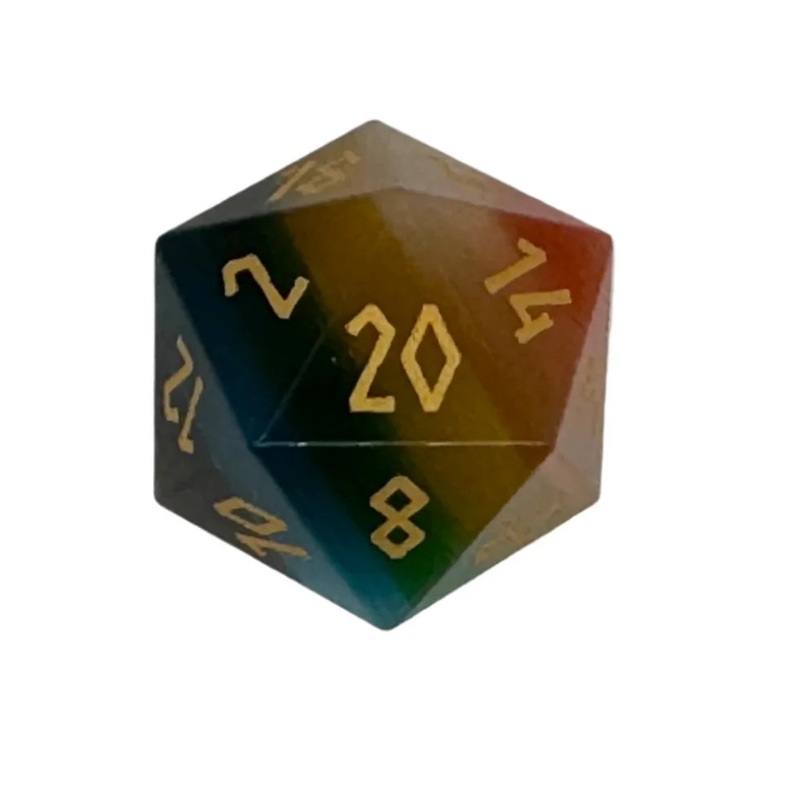 30MM Gemstone D20 Boulder: Rainbow Cats Eye