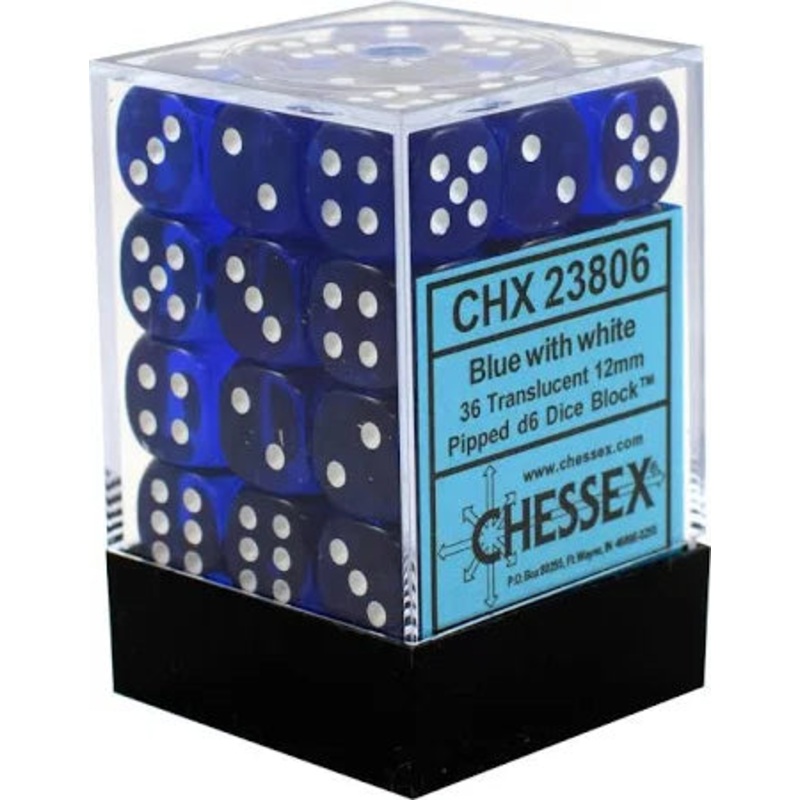 Chessex: Translucent Blue/White - 36 ct