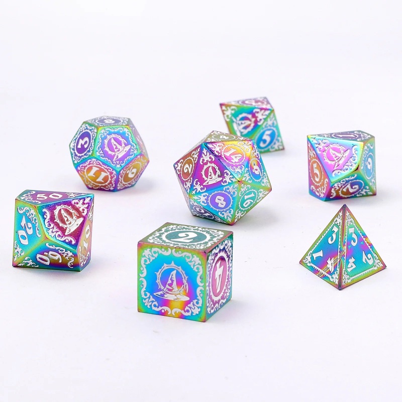 Metal RPG Dice Set: Wizard - Rainbow and White