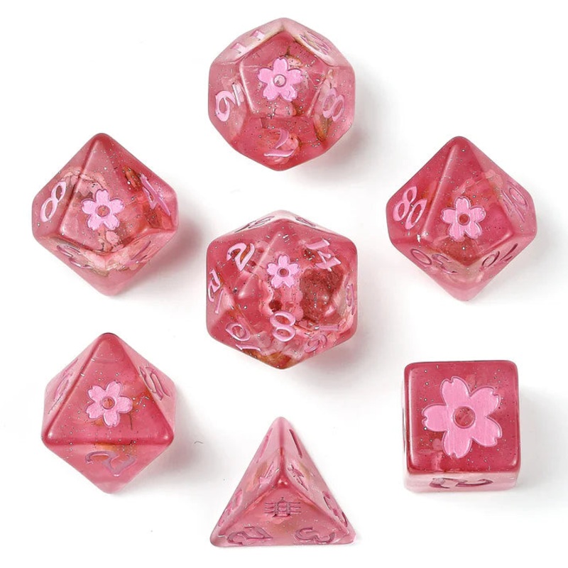 RPG Dice Set: Sakura with Pink Ink