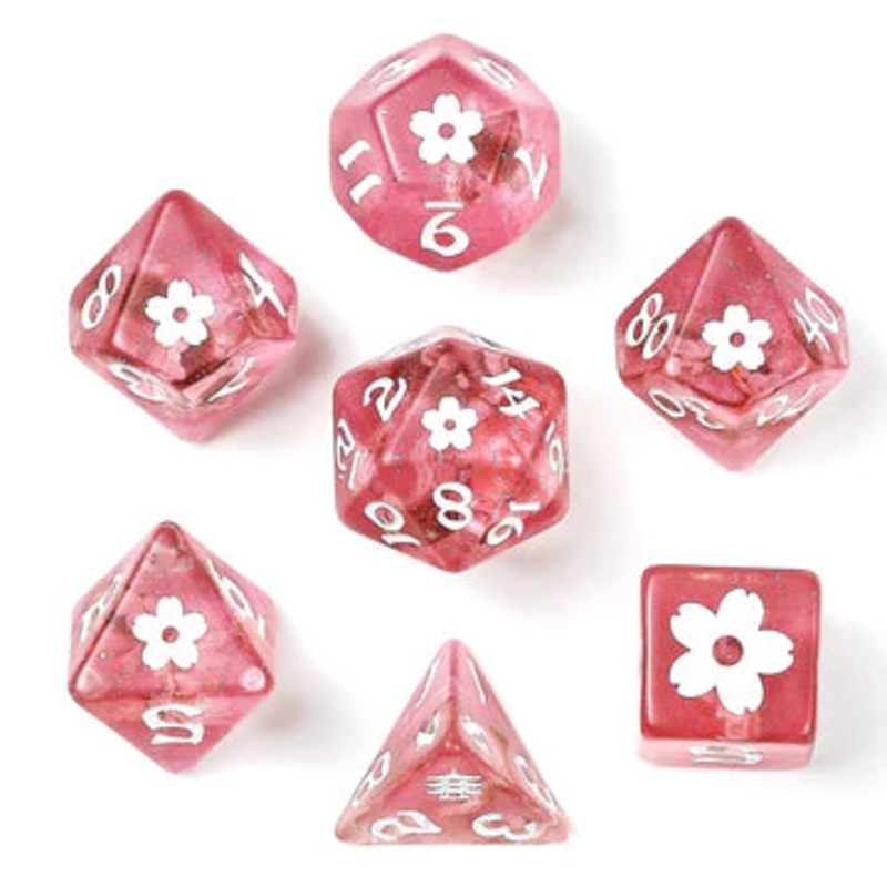 RPG Dice Set: Sakura with White Ink