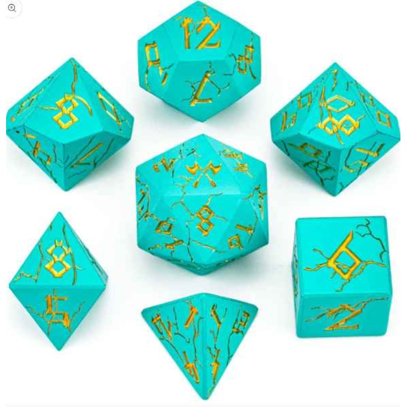Barbarian Metal Dice Set: Turquoise with Gold