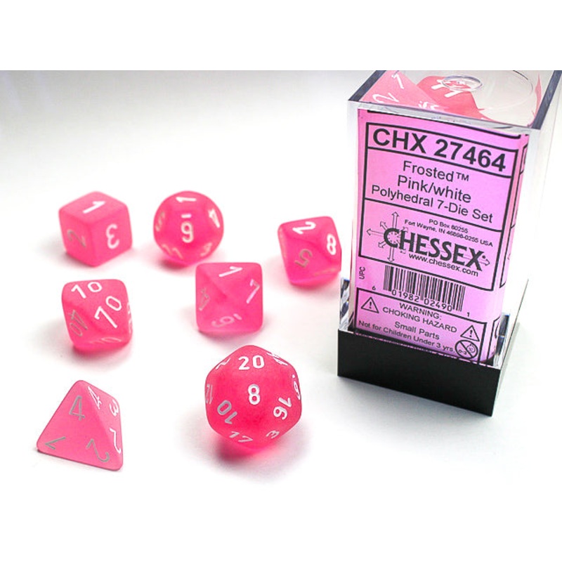 Chessex 7 Dice Set: Frosted - Pink/White