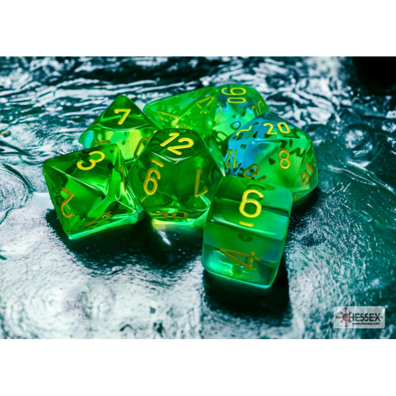 Chessex 7 Dice Set: Gemini - Poly Translucent Green-Teal/Yellow