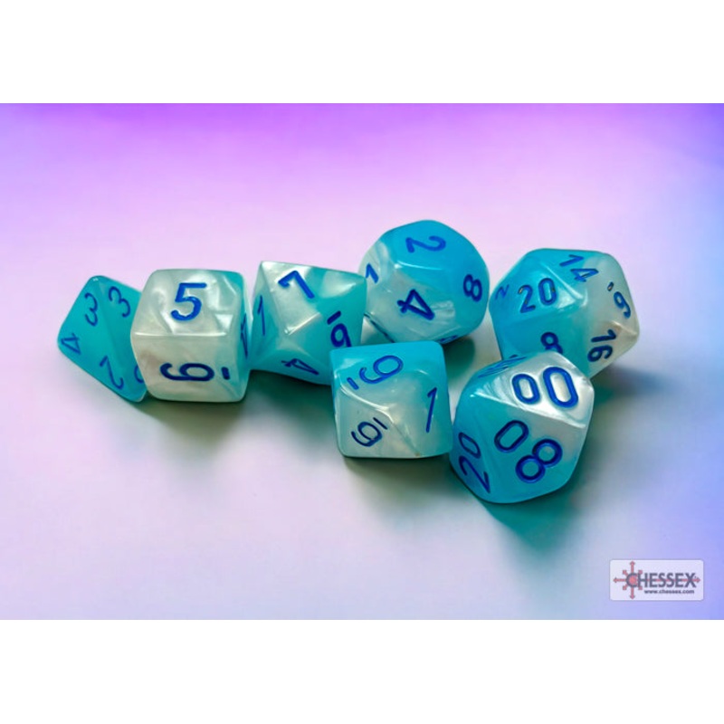Chessex: Borealis Gemini Pearl Turquoise - White/Blue - 7 dice set