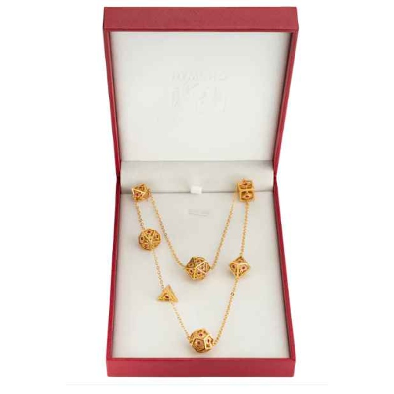 Dragon's Eye 7-Die Necklace: Gold/Red Gems
