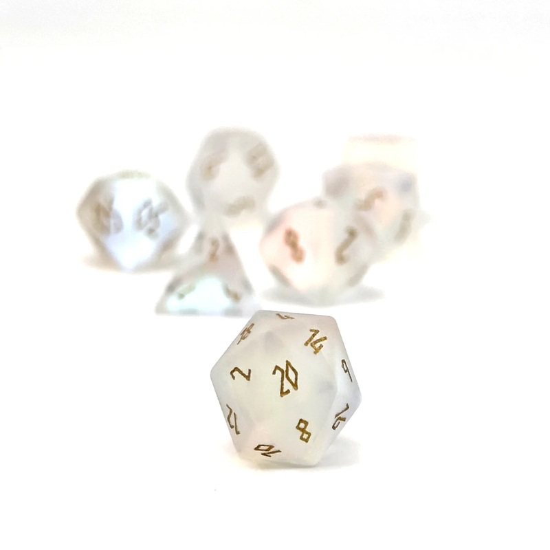 Gemstone Dice: Pebbles - Frosted K9 Rainbow Glass (Gold Font)