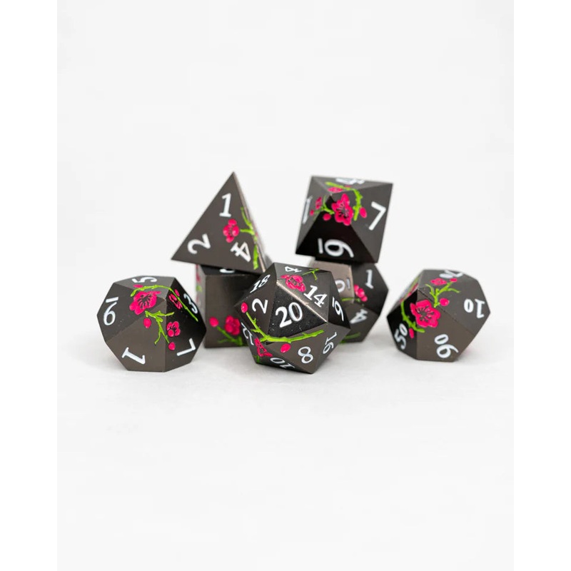Metal RPG Dice Set Etched Flowers: Sakura
