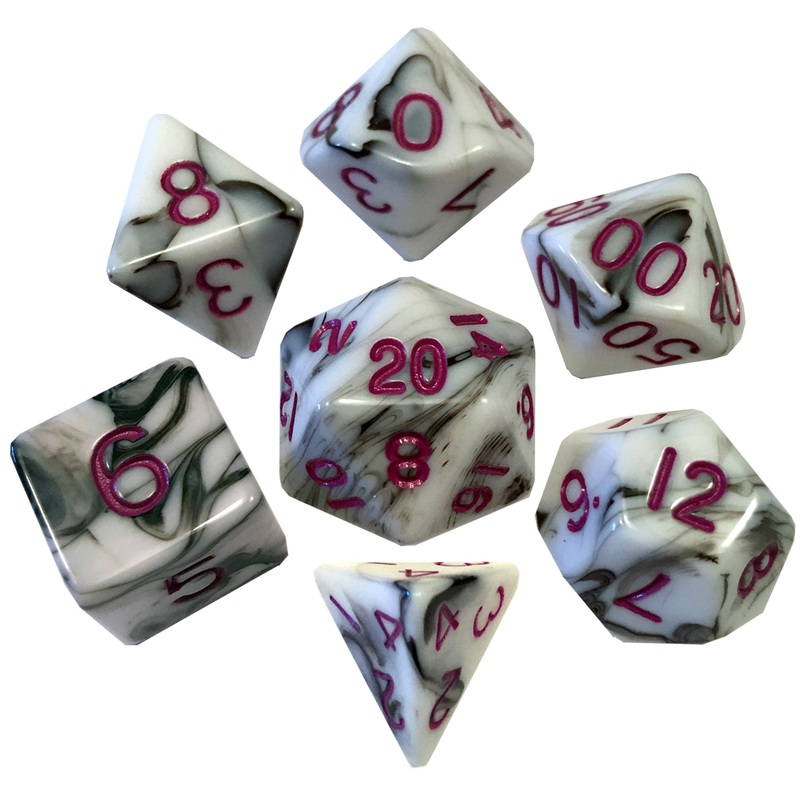 Mini Polyhedral Dice Set: Marble w/ Red Numbers