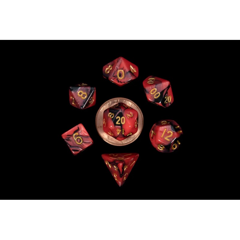 Mini Polyhedral Dice Set: Red/Black with Gold Numbers
