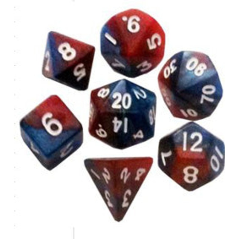 Mini Polyhedral Dice Set:Red/Blue w/ White Numbers