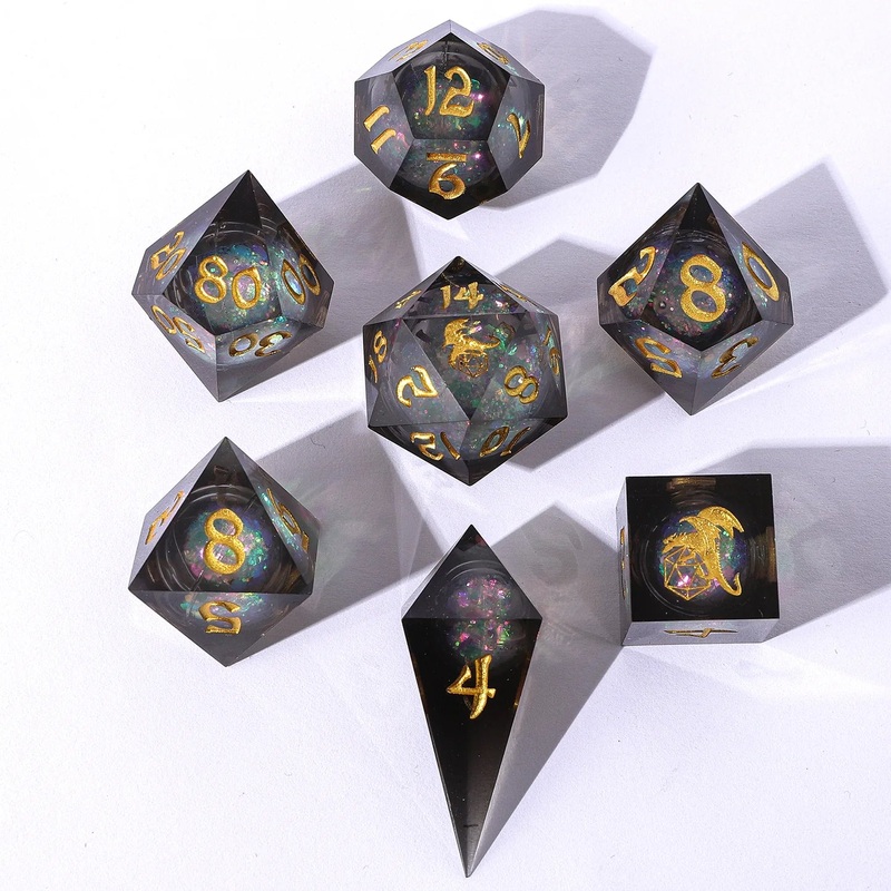 Sharp Edged Liquid Core Dice Set: Cursed Eclipse